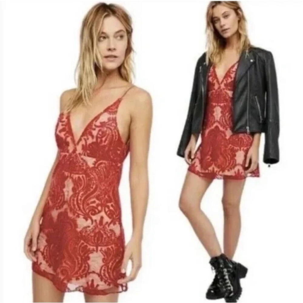 Free People Night Shimmers Mini Party Dress Size 4 (Small) Red